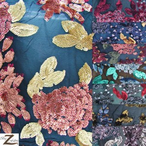 2 Tone Floral Bloom Sequins Mesh Fabric