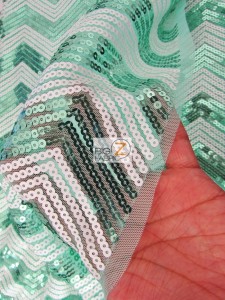 Chevron Zig Zag Sequins Mesh Fabric Close Up