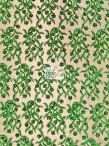 Divine Floral Sequins Mesh Fabric Green