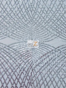 Unique Diamond Lace Sequin Dress Fabric White