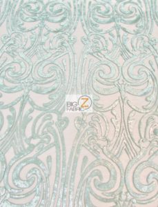 Angel Damask Sequins Sheer Lace Fabric Mint