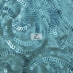 Curly Sequin Mesh Fabric Blue