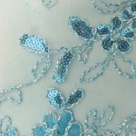 Dahlia Flower Sequins Mesh Fabric Turquoise