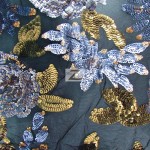 2 Tone Floral Bloom Sequins Mesh Fabric Gray Dark Gold