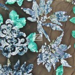 2 Tone Floral Burst Sequins Mesh Fabric Blue Turquoise