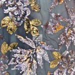 2 Tone Floral Burst Sequins Mesh Fabric Dark Gray Gold