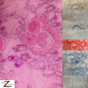 Floral Collage Nylon Mesh Sequins Fabric