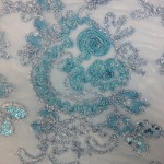 Floral Collage Nylon Mesh Sequins Fabric Turquoise