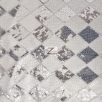 Diamond Checkered Sequins Mesh Fabric White Silver