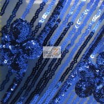 Cosmic Floral Sequins Mesh Fabric Royal Blue