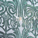 Angel Damask Sequins Sheer Lace Fabric Hunter Green