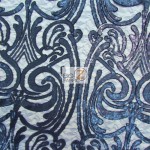 Angel Damask Sequins Sheer Lace Fabric Navy Blue