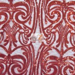 Angel Damask Sequins Sheer Lace Fabric Red