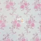 Stunning Dahlia Floral Sequins Lace Fabric Pink