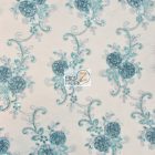 Stunning Dahlia Floral Sequins Lace Fabric Teal