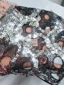 Circular Bombshell Sequins Lace Fabric Close Up