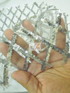 Diamond Lattice Sequins Mesh Fabric Close Up