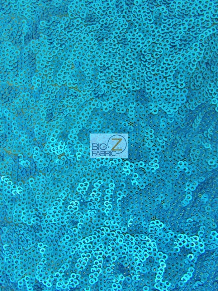 Brush Turquoise Mini Disc Sequin Nylon Mesh Fabric